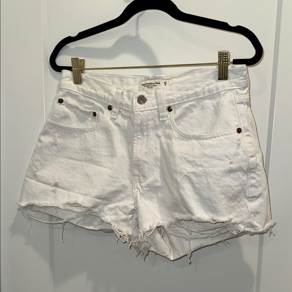 Abercrombie & Fitch White Frayed Jean Shorts